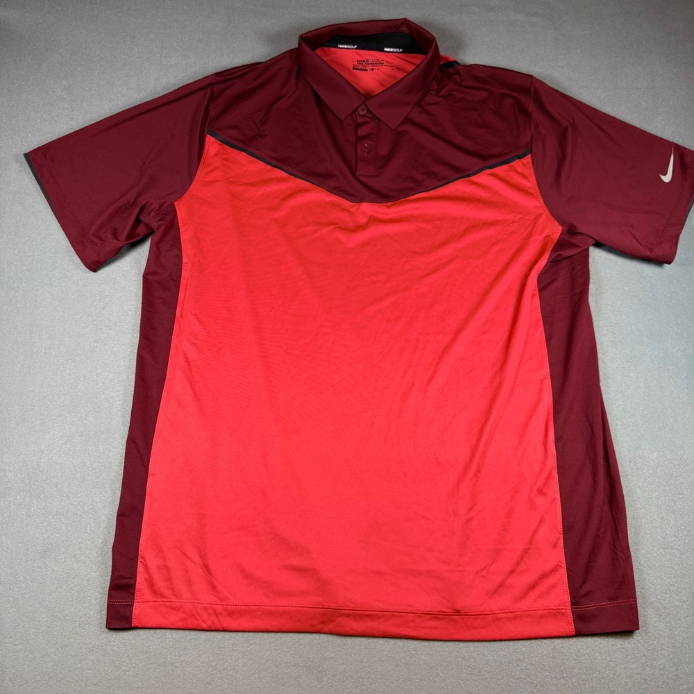 Nike Golf Mens Polo Shirt XL Red Burgundy Dri-FIT Tour Performance Colorblock